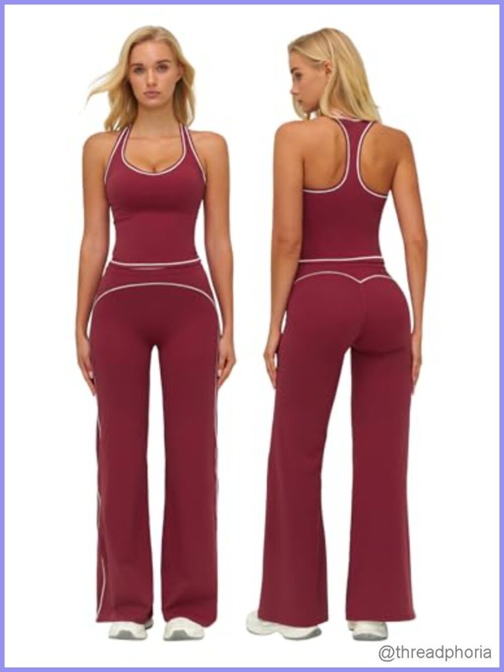 Two Piece Workout Set Racerback Tank Top High Waist Wide Leg Yoga Pants Pilates